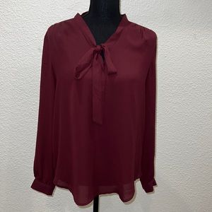 Burgundy front-tie blouse